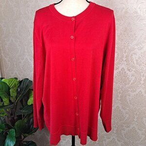 Lane Bryant Size 18/20 Red Button Front Cardigan Long Sleeve Round Neck